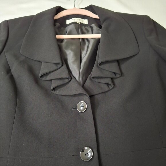 Jones Studio Ruffle Lapel Career Suit Jacket Blazer Sz 12 Matte Black Holiday - Picture 6 of 16